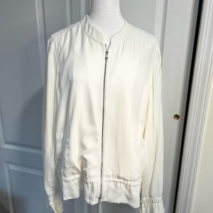 Brand new LOFT cream dressy bomber type jacket with zipper and gathered bottom L